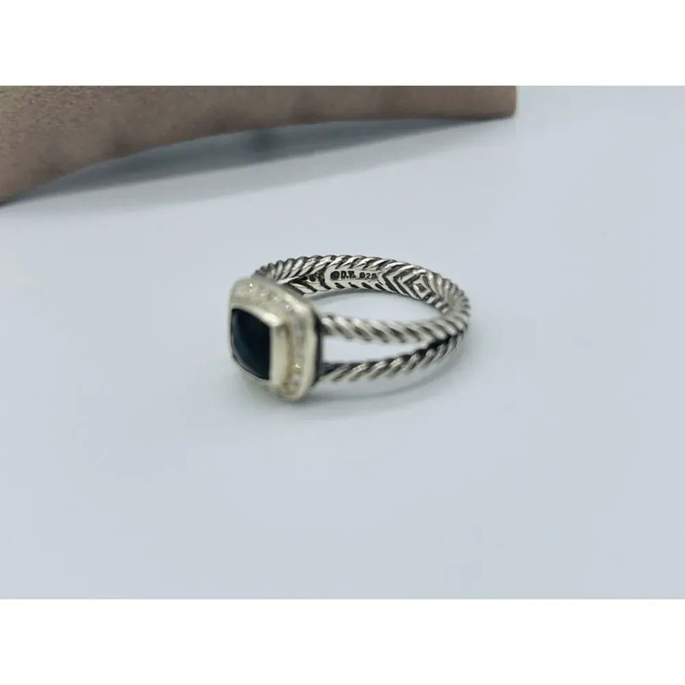 David Yurman Sterling Silver Black Onyx & Diamond Petite Albion Ring Size 9